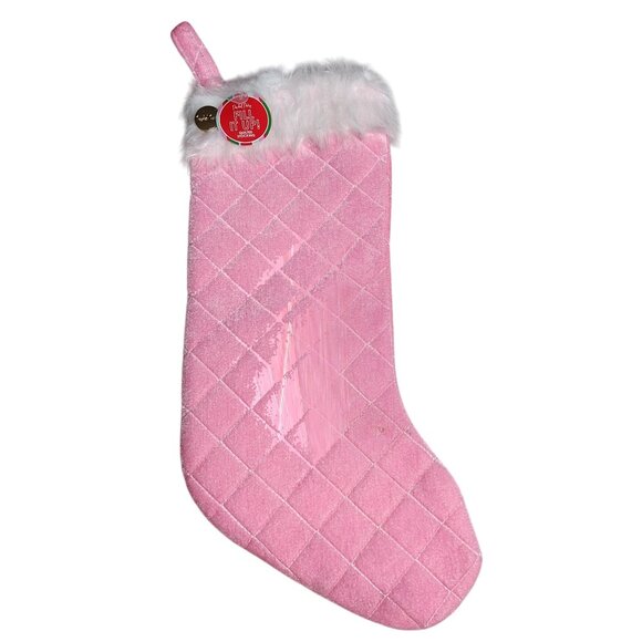 Packed Party Pink Quilted Christmas Stocking With Faux Fur Trim - Picture 1 of 6